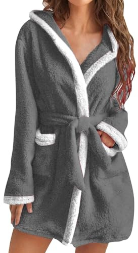 Robe De Chambre Femme Chaude - Peignoir Automne Hiver - Vêtements Nuit l'hiver - Peignoir De Bain Polaire/Flanelle - Robe Chambre Longue/Courte - Pyjama Chaude - Peignoir avec/san Capuche