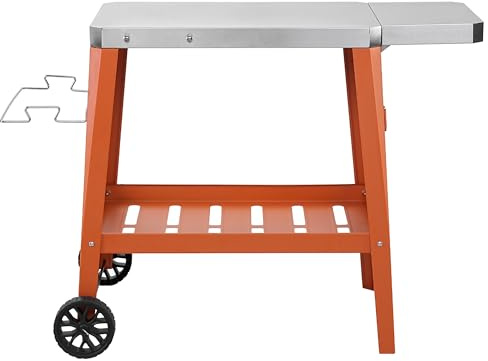 Feasto Chariot de Table de Barbecue d'extérieur Mobile, Table de Four à Pizza avec roulettes, Chariot de comptoir en Acier Inoxydable avec Table d'extension Pliable, Chariot Polyvalent pour la