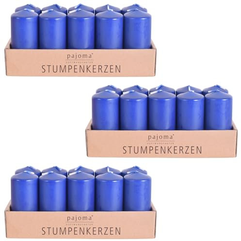 pajoma® Stumpenkerzen Blau - 3x 10 Stück | Ø 4 x 9 cm | Brenndauer: ca. 9 Stunden | Hochwertiges Paraffin & Baumwolldocht | ideal für Gastronomie, Hotels, Kirchen & Feierlichkeiten