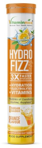 Vitaminnica Hydro Fizz Advanced Hydration & Electrolyte Booster | Sugar-Free & Refreshing- 20 Effervescent Tablets | Replenish & Rehydrate (Pack of 1, Orange)