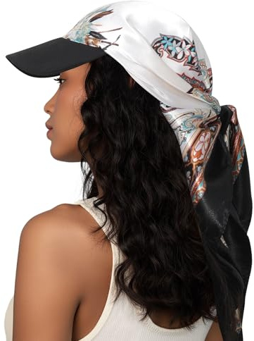 AWAYTR Women's Satin Head Scarf with Sun Visor Brim Hat Scarf with Visor Cap for Women One Piece Design (Paisley (Beige))