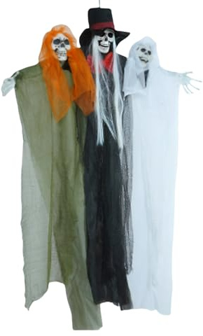 Halloween Skull Ghost Decoration - Weather Resistant Spooky Holiday Figurines | Hangable Skeleton Ghost Halloween Decor | Ghhost Skull Decor for Eaves Patio Porch Garden Pathway Yard Lawn