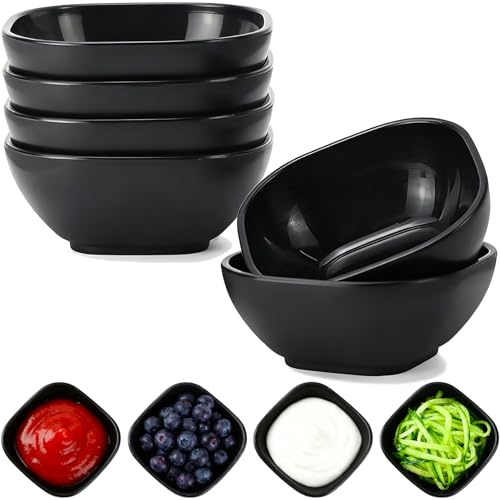 MaoMaoCha 6 Pack Unbreakable Dipping Bowls, 4.5 OZ Plastic Soy Sauce Dishes, Small Dessert Bowls Set, Dipping Sauce Cups Mini Prep Bowl for Side Dish Ketchup Snack Nuts Condiments Candy Dip (Black)