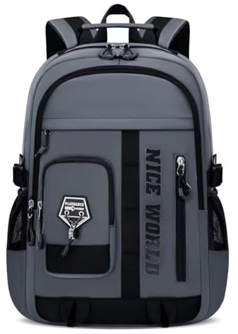 Amythe Schulrucksack Jungen Teenager - Wasserdichter Leichter 29L Großer Rucksack für die Oberstufe mit 15,6 Laptopfach - Stylischer Schultasche für Gymnasium, Freizeit, Grau