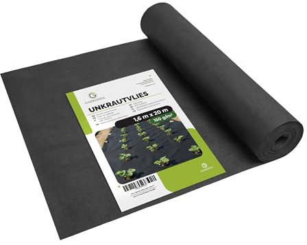 Garronda Telo Pacciamatura Antierbacce 150 g/m² Nero 1,6 x 20 m Tessuto Non Tessuto Resistente per Copertura Stabile del Terreno in Orto Giardino Aiuole e Percorsi GD-0177