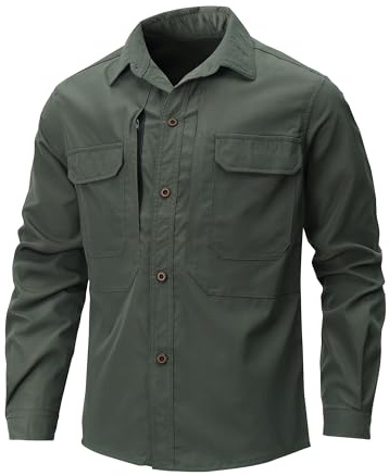 CoXuantion Camicia da Uomo a Maniche Lunghe Casual Traspirante Leggera Sportiva Camicia Safari Protezione UV Funzionale Shirt per Pesca Trekking