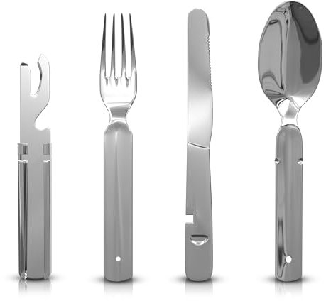 BUNDESWEHR EDELSTAHL BESTECK CAMPINGBESTECK 4-TEILIG CAMPING BESTECKSET ALS ESSBESTECK FESTIVAL OUTDOOR BESTECK