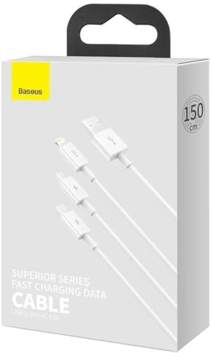 Baseus Accessories Brand Model USB Cable 3In1 Superior Series, USB for Micro USB/USB-C/Lightning, 3.5A, 1.2m (White)