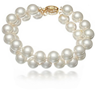 Schmuckwilly mb0027, bracciale con 2 file di perle bianche, di alta qualità e placcato oro, cod. dmb2027-20