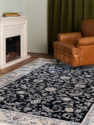 RugVista Nain Florentine, Tappeto, Orientali Medio Oriente Tradizionali Nain, 140 x 200 cm, Rettangolare, Pelo medio, Soggiorno, Sala da pranzo, Camera letto, Cucina, Lavabile solo a secco, Scuro Blu