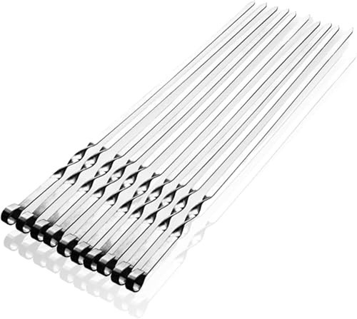 Shish Kabob Skewers, Kebab Skewers 17.7 Stainless Steel Reusable Flat BBQ Sticks for Meat Chicken Shrimp and Vegetable(10-Pack)