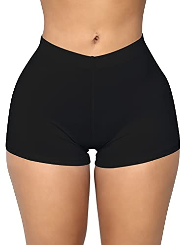 BORIFLORS Women's Sexy Workout Gym Biker Elastic Waist Booty Shorts, Small,Black
