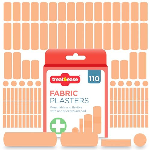 SOL 110pcs Fabric Plasters & Dressing Supplies - Assorted Sizes for Cuts, Grazes, and Wounds - Breathable, Strong Adhesive, Flexible for Joints, Absorbent, Ideal for First Aid Kits and Daily Use