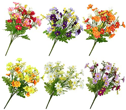 Kesote 6 Pcs Marguerite Artificielle, Bouquet Fleur Artificielle Extérieur Intérieur pour Deco Paques, Fleurs Artificielles Deco de 6 Couleurs pour Maison Jardin Décoration Mariage Anniversaire