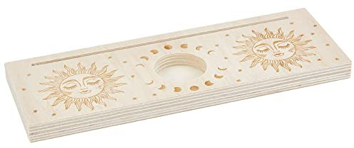 GORGECRAFT Soporte de Madera para Cartas de Tarot de 9.5x3.4x0.6 Pulgada, Soporte para Velas, Patrón de Sol de Fase Lunar, Soporte de Exhibición de Altar Grueso En Forma de Rectángulo Tallado