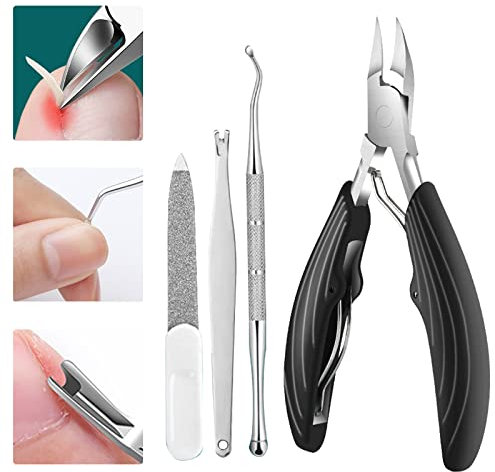 Maniküre Set Nagelknipser Nagelschere Nagelfeile Nagelhautentferner Nagelhautschere Nagelset Nagelhautzange Eingewachsene Zehennägel, Satz von 4 Schwarz