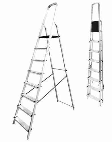 MYPRO Aluminium Step Ladder, Lightweight,Portable, Heavy Duty Platform Steps, 3 4 5 6 7 8 Step,EN131 Certified, 150KG Capacity, Ideal for Trade & DIY (8 Tread)
