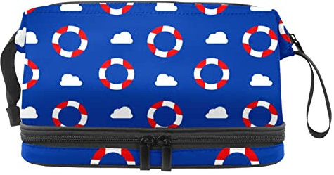 Large Capacity Travel Cosmetic Bag,Nautical Blue Lifebuoy,Makeup Bag,Waterproof Makeup Bag Organizer