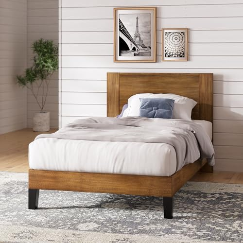 Zinus Tonja Letto 80x190 cm - Stuttura letto 30 cm di altezza - Struttura del letto a piattaforma in legno con testiera - Marrone