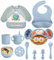 Jissta juego de vajilla de silicona para bebés,plato para bebés,juego de 11 piezas plato para niños con ventosa,babero impermeable para bebés,plato de silicona antideslizante sin BPA (azul)
