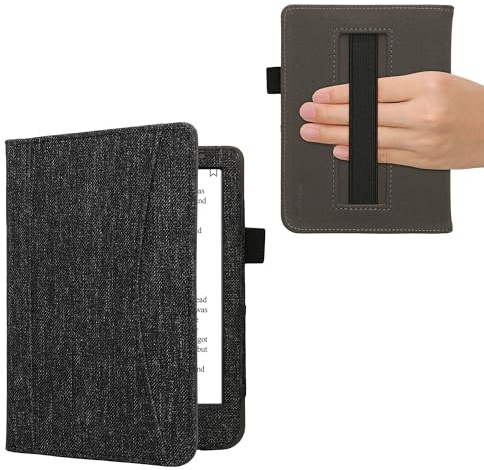 kwmobile Flip Cover eReader fodral kompatibelt med Kobo Clara BW/färg - med handtag - i mörkgrå