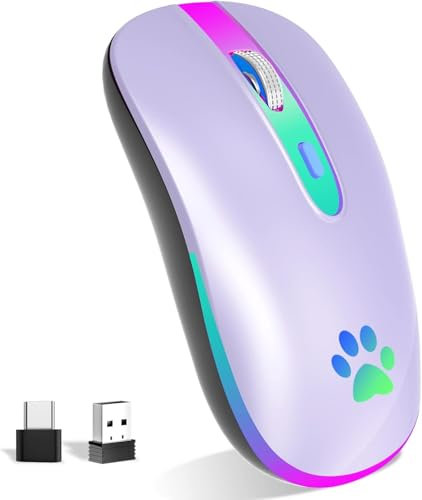 KBCASE Wireless Mouse USB 2.4G Bluetooth Mouse Rechargeable with 7 Colors Backlight 1600 DPI Wireless Gaming Mouse for Laptop, iPad,PC,Mac,Computer,Windows,Tablets,Andriod