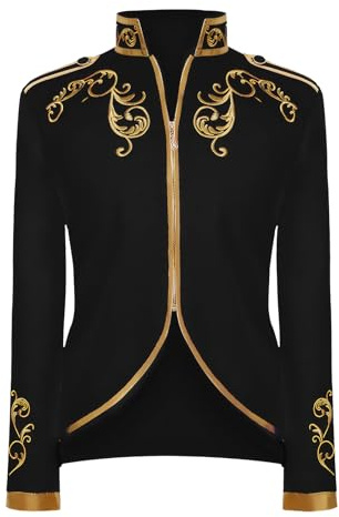 MVFEUIJ Costume de prince pour homme, manteau steampunk gothique, veste blazer, vêtements médiévaux victoriens rétro, déguisement Halloween (Noir, S)