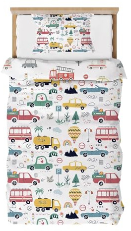 DJDEA Copripiumino per auto, 120 x 150 cm, set da letto singolo, set da letto in microfibra per 1 persona, copripiumino reversibile double face con federa 40 x 60 cm