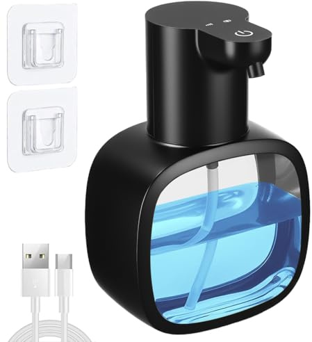 500ml Automatico Dispensador Jabon Baño, IPX5 Resistente al Agua Sin Tocar Pared, Carga USB con Sensor Dispensador Jabon Cocina, Apto para Cocina, Baño, Hotel