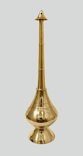 Traditional Brass Gulab Pash Rose Holy Water Sprinkler, 8 Inch, Holy Water Dispenser for Temple Rituals