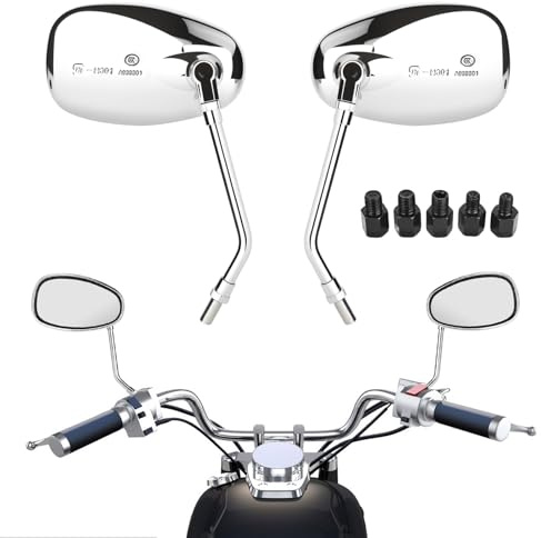 Universal Motorrad Spiegel Chrom 10MM 8MM, 360° Drehbar Chrom Motorrad Rückspiegel mit Packung Schraube, Motorradspiegel für Motorräder, Roller, Mountainbikes, Streetbikes, umgebaute Fahrzeuge ATV