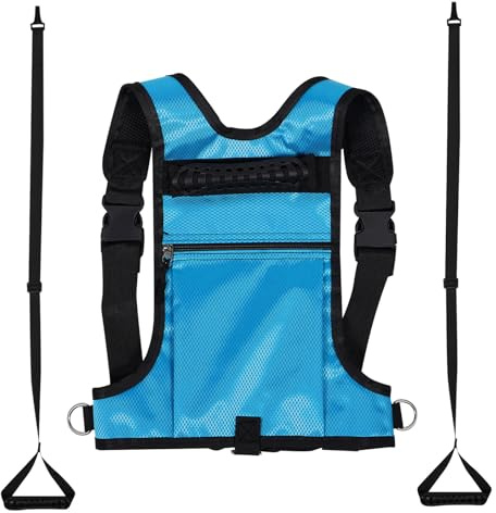 Kisangel Harnais de Ski Garçon Fille Réglable avec Laisse de Sécurité Porte-Bagages Respirant Bleu pour Apprentissage Snowboard Contrôle de Vitesse et Prévention des Chutes