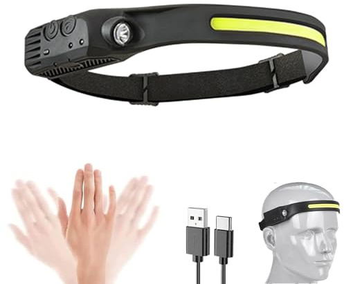 Head Torch, Luxelight LED Headtorch Rechargeable, Lumilight Head Torch 230° Wide Beam Headtorch, Rechargeable Waterproof Lightweight Headlamp for Running, Camping, Hunting (1, 1 Front Led Lichtleiste)