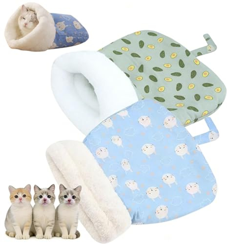 2PC Cat Sleeping Bag for Indoor Cats,Cat Sleeping Bag,Cozy Pet Nest for Cats, Winter Washable Wrap Pet Snuggle Sack for Kitten Puppy(Blue+Gray)