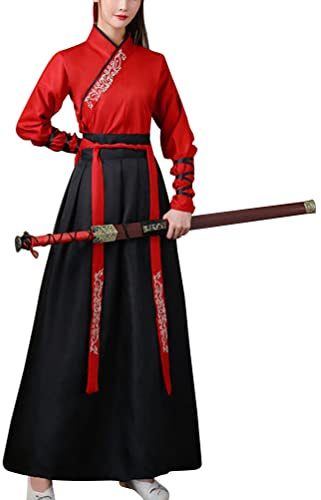 Adult Chinese Tradtional Hanfu Outfit Ancient Swordsman Cosplay Costume Women Men Martial Arts Clothing (12# Red/Black, XL)