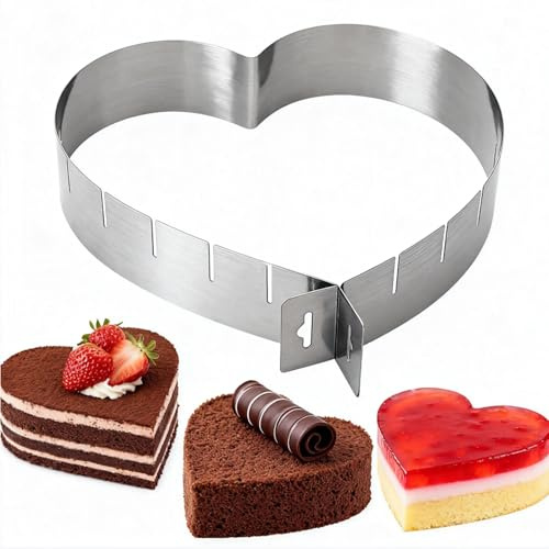 inkihuit Molde ajustable de corazón para postre, anillo de pastel de corazón, molde de acero inoxidable, molde para tartaletas, molde para hornear para mousse de corazón, tarta de queso y gelatina