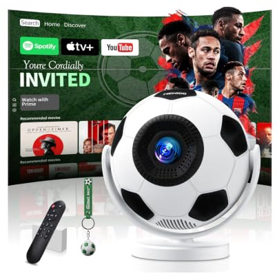 [Built-in Apps & 2026 Football Proyector] Mini Proyector Support 4K 1280P with WiFi 6 and Bluetooth 5.4, Auto Keystone 360° Rotatable Projector Portable Compatibile with HDMI/TV Stick/USB - White