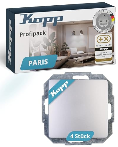 Kopp PARIS Universalschalter in Silber - 4 Stück - Lichtschalter-Unterputz mit 10AX Schaltvermögen - Hochwertiger IP20 Schalter mit Steckklemmen - Stilvoller Wechselschalter-Unterputz 250V~