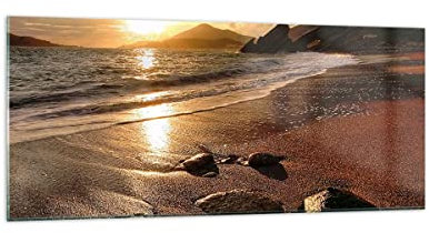 Wandbilder Dekoration Wohnzimmer Strand Wolken Abend Küste Panorama Bilder auf Glas 120x50cm Glasbild Schlafzimmer Küche Wand Kunstdruck Art Groß Wanddeko Bild im Glas Modern Wall Decor GAB120x50-2527