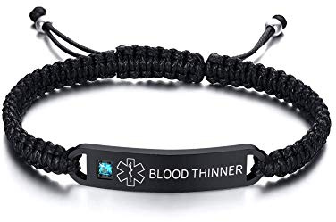 PJ JEWELLERY Braccialetti identificativi medici in corda intrecciata regolabile fatti a mano con incisione gratuita, paracord tessitura, allarme medico, macramè, braccialetti identificativi per uomo e