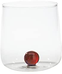 Zafferano Bilia - Vaso Tumbler de Vidrio Transparente Hecho a Mano, Decorado con una Bola de Vidrio de Color en el Interior, cl 44 h 90mm d 88mm, Juego de 6 Piezas - Ámbar