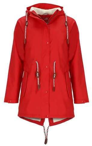 modAS Damen Regenmantel aus PU - Frauen Regenjacke gefüttert mit Teddy-Fleece Futter wasserdicht in Rot Größe 40 bis 42
