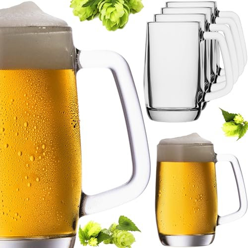 PLATINUX Bierseidel mit Henkel aus Glas Set 6-Teilig 300ml (max. 375ml) Bierkrug Bierkrüge Biergläser 0,3L Maßbierkrug