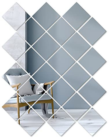 Heilmetz Spiegelfliesen Selbstklebend 15 x 15cm Quadratisch Spiegel Wandaufkleber DIY Dekorative für Wohnzimmer Badezimmer Schlafzimmer TV-Hintergrundwand 24 Stücke