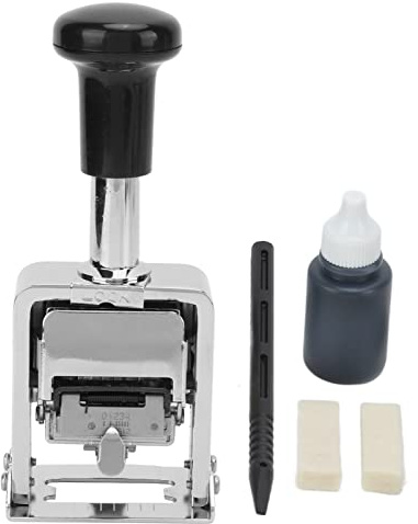 Number Stamp, 5 Digit Automatic Jump Numberer, Professional Self Inking Zinc Alloy Numbering Machine with Ink for Document Identification Numbers, Date, Serial Number, Tickets