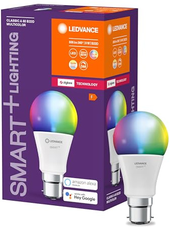LEDVANCE Smart+ Lampe mit ZigBee Technologie, 9W, A60, matt, Sockel B22D, Lichtfarbe RGBW einstellbar, 806lm, 1er Pack
