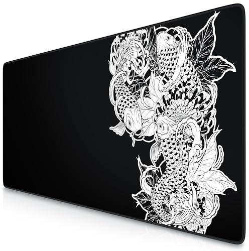 TITANWOLF - XXL Speed Gaming Mauspad Titanwolf Schwarz 900 x 400mm - XXL Mousepad - Tischunterlage Large Size - verbessert Präzision und Geschwindigkeit - Koi Tattoo 3 Design