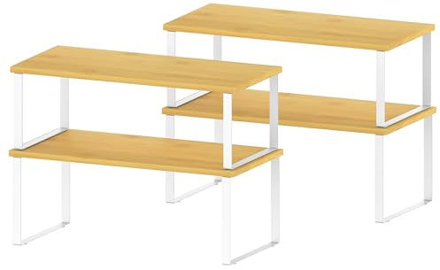 CADUKE Estante de Especias de Bambú, 4 Unidades, Organizador de Cocina Con Marco de Metal, para Armario, Encimera, Color Blanco