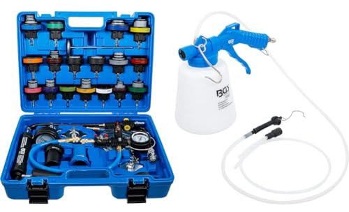 BGS 8098 | Kühlsystem-Abdrück-Satz | 28-tlg. | inkl. Befüllsystem & 8066 | Druckluft-Bremsenentlüfter | Bremsenentlüftungsgerät | Entlüftungsgerät | Bremsflüssigkeit | 5L