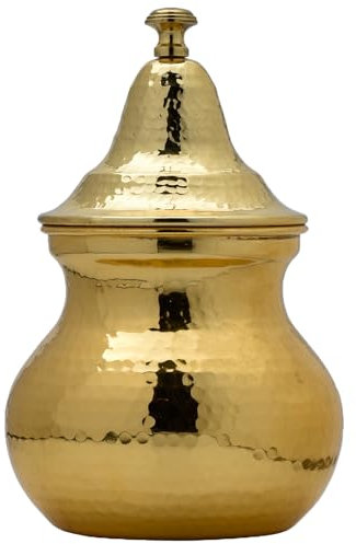 Marrakesch Aesthetic Schmuckschale Behälter mit Deckel aus Metall | Ramadan Deko im Wohnzimmer oder Schlafzimmer auf dem Schminktisch | Bonboniere Andalus gold als Tischdeko